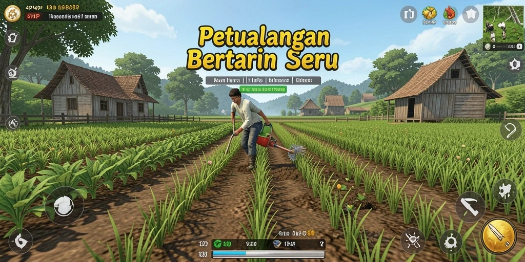 Screenshot menampilkan tamaman subur dan hewan ternak di 4P4P.
