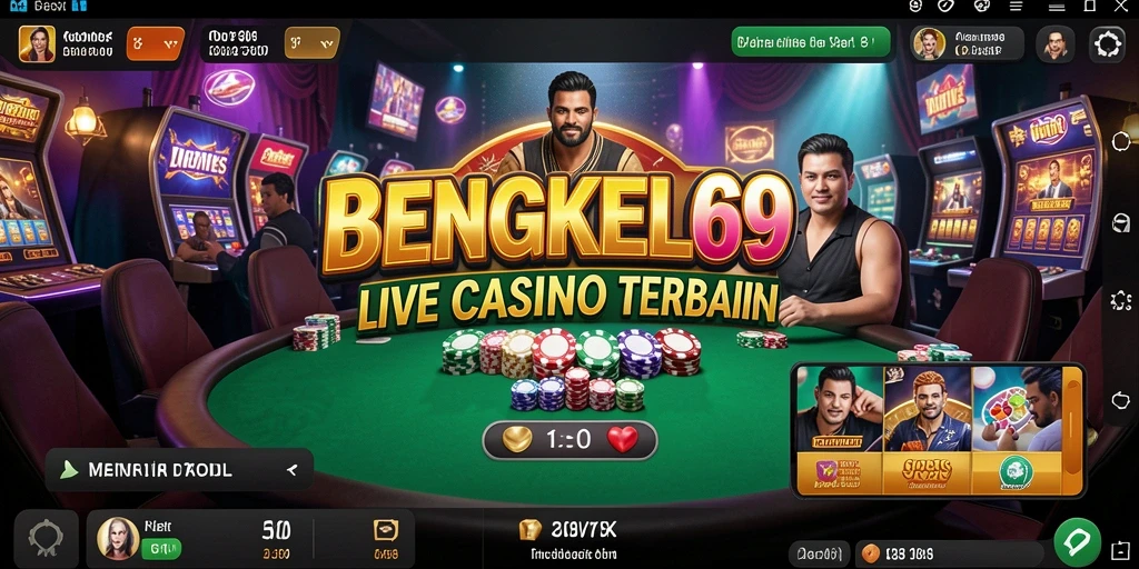 Screenshot gameplay BENGKEL69 menampilkan dealer ramah dan meja permainan yang menarik.
