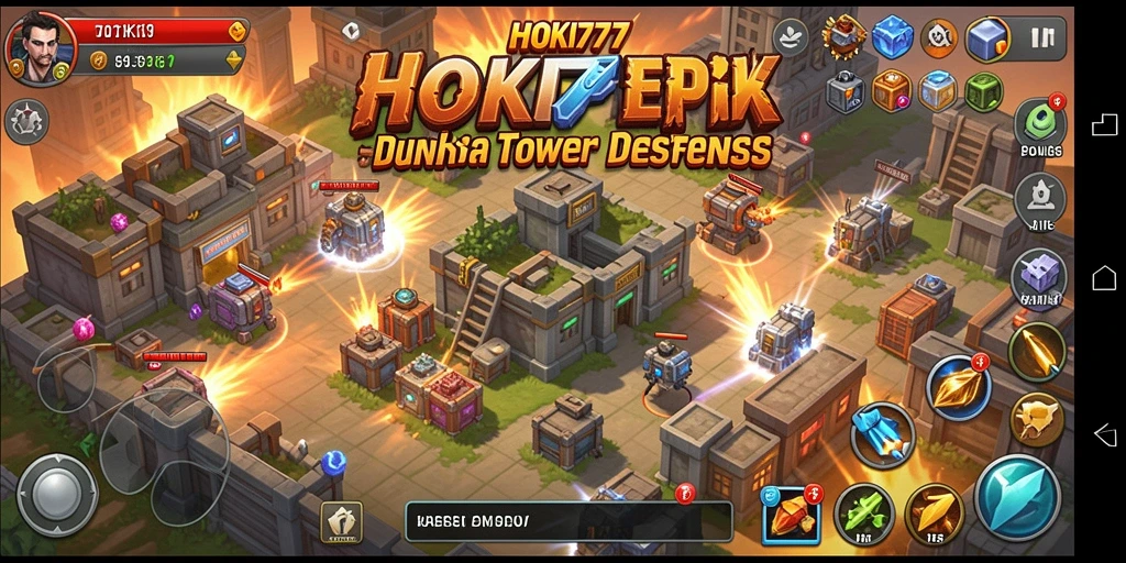 Tangkapan layar gameplay HOKI777 menampilkan aksi menegangkan di medan perang Tower Defense.