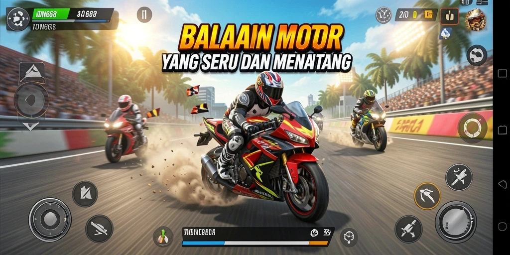 Tangkapan layar gameplay menampilkan keseruan balapan motor IDN668.