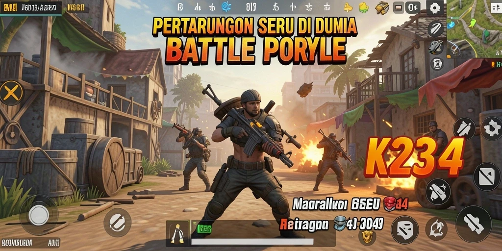 Tangkapan layar utama K234 menampilkan aksi pertempuran intens di arena Battle Royale.
