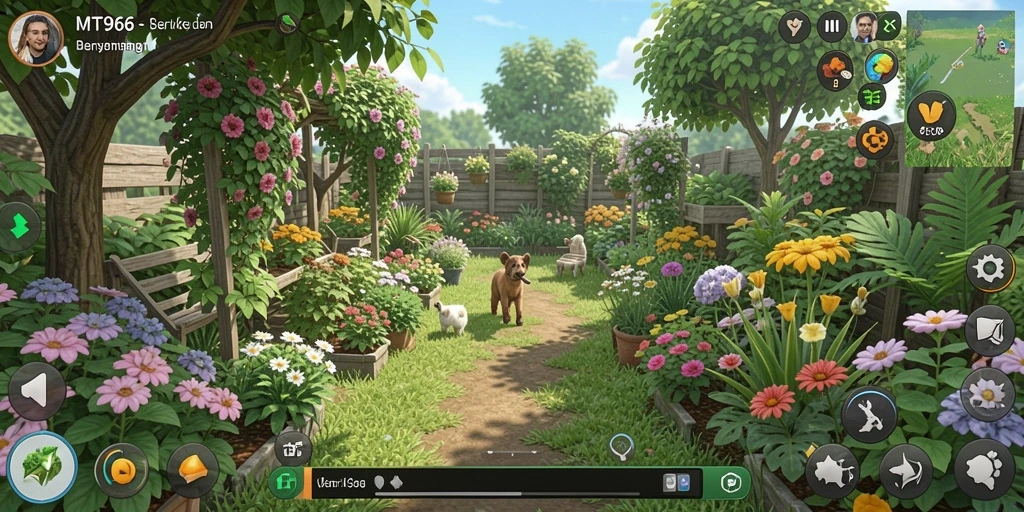 Tampilan gameplay berkebun seru di MT966 dengan berbagai tanaman.