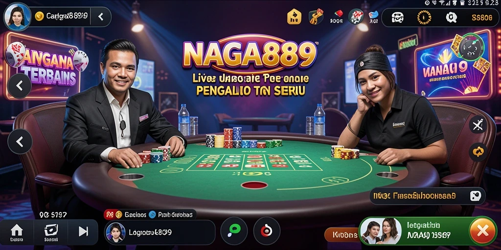 Screenshot NAGA889 menampilkan dealer langsung dalam permainan Live Casino yang seru.