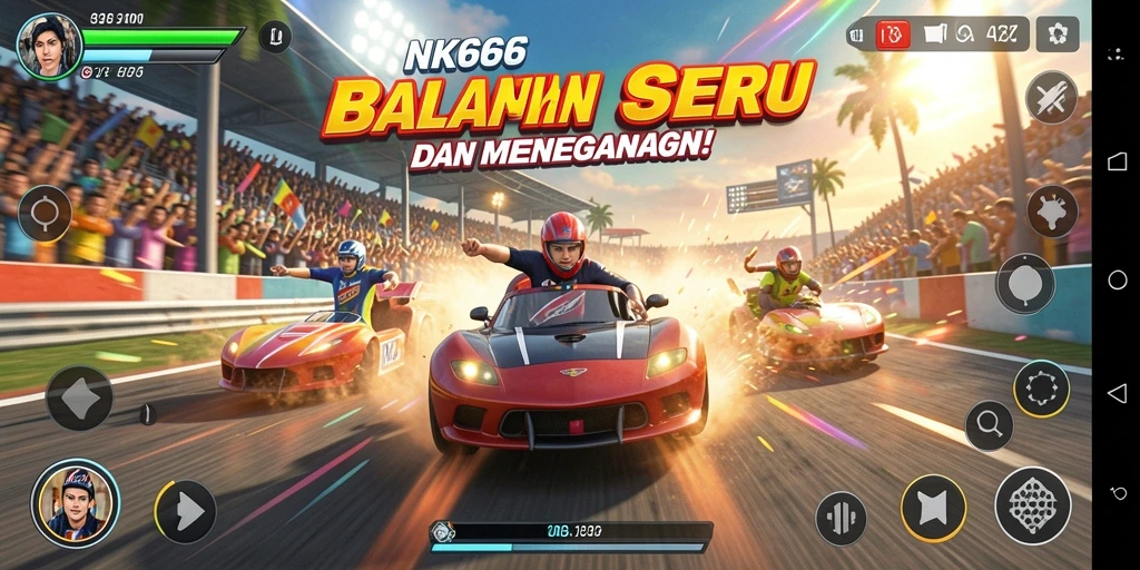 Tampilan gameplay intens balapan seru di NK666.