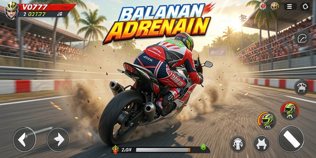 Screenshot VO777 menampilkan aksi balapan motor yang mendebarkan.